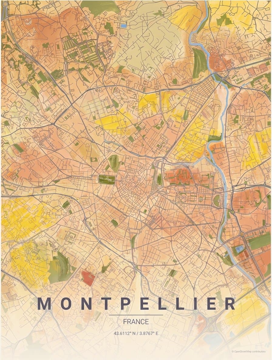 Montpellier, France map poster