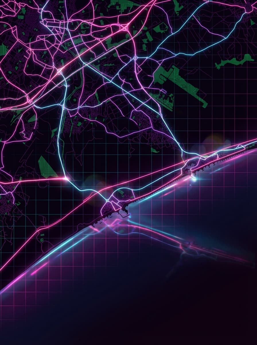 Carte de Montpellier en style néon cyberpunk