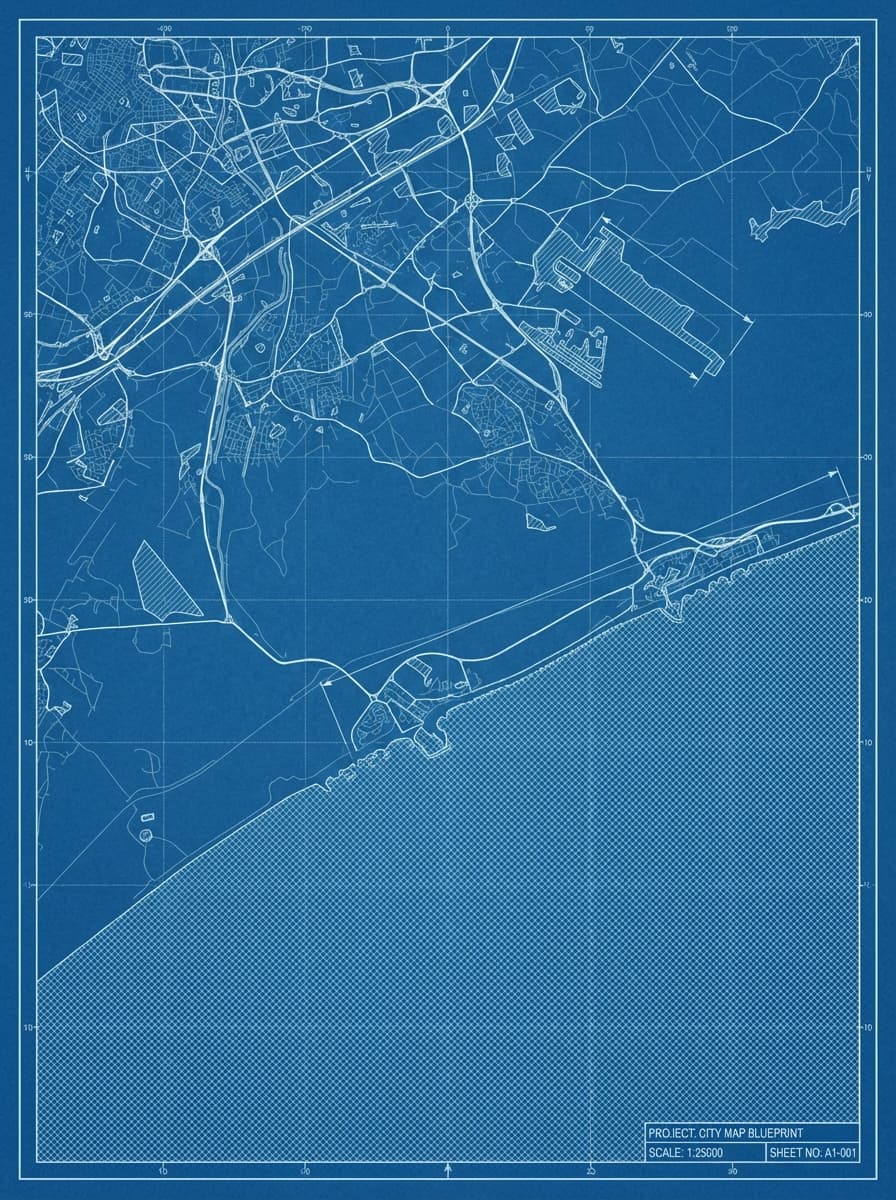 Carte de Montpellier en style blueprint technique