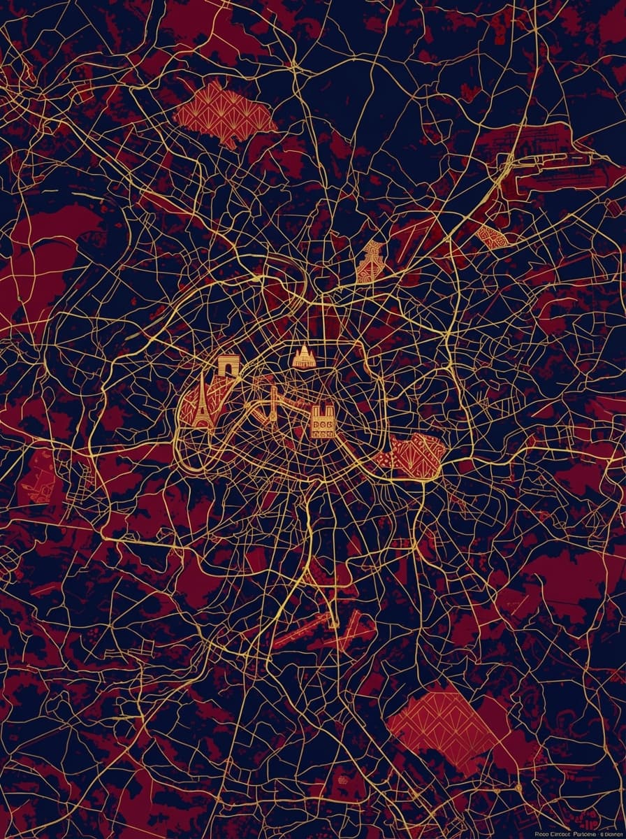 Exemple de poster de carte de Paris minimaliste avec la Seine