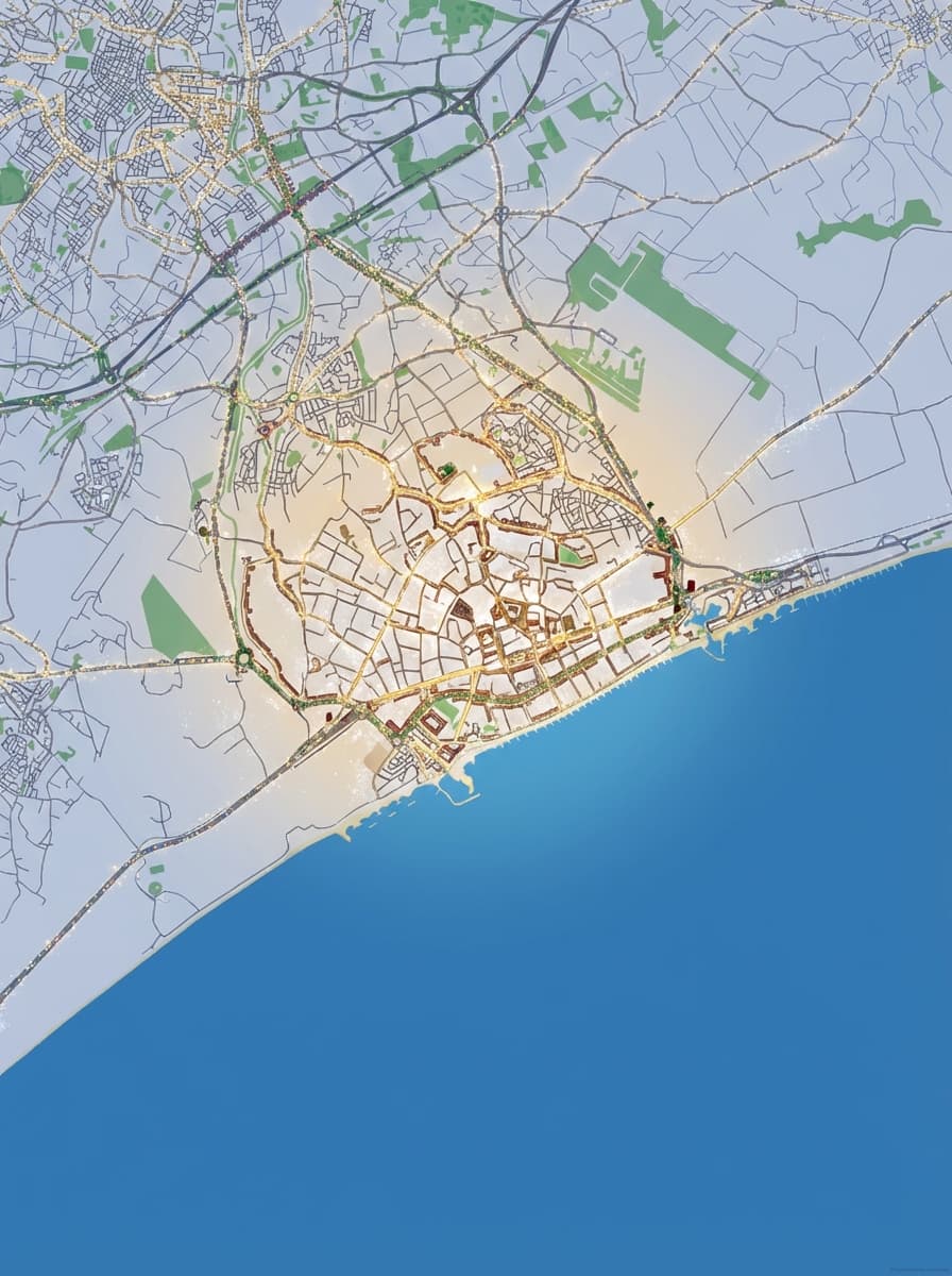 Artistic poster of a city map in festive colors